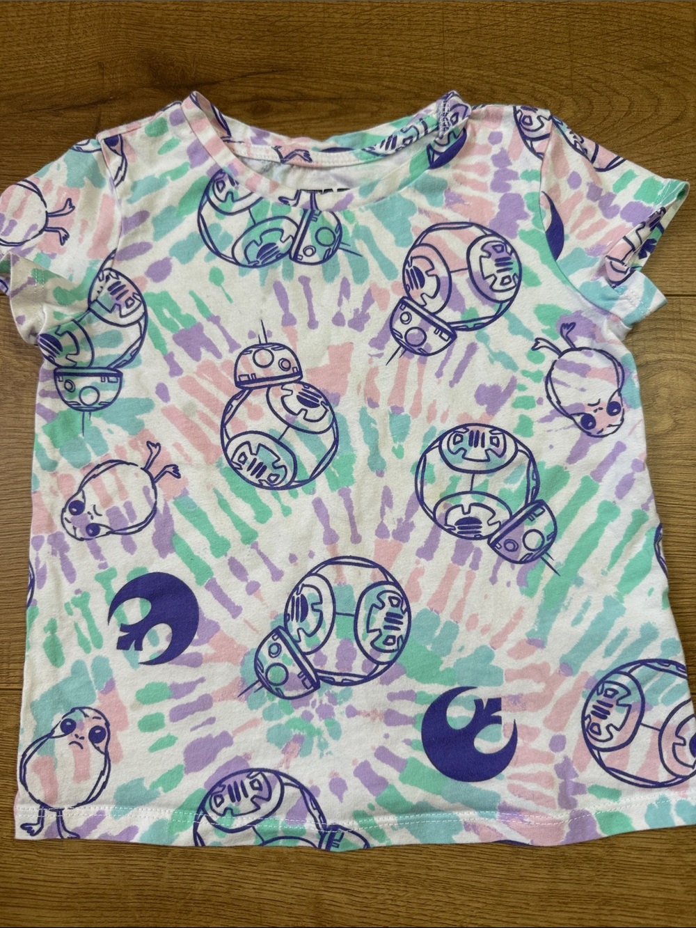 Star Wars Girls' Tie-Dye BB-8 & Porg Short Sleeve Tee - Purple, Pink, Mint